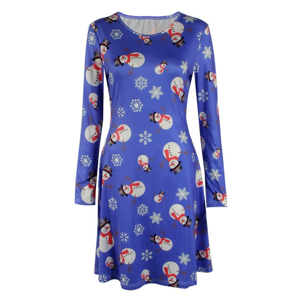 S-5XL Plus Size Tunic Autumn Women Dresses Casual Cartoon Print Christmas Dress Casual Loose Long Sleeve Party Dress Vestidos