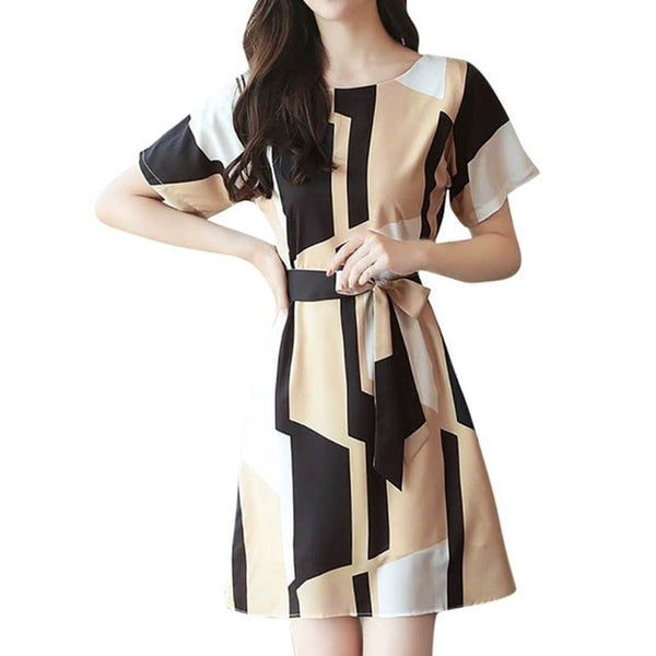 Elegant party dresses women evening 2019 Women Fashion Summer O-Neck Knee Length Short Sleeve Bandage Printing Dress sukienka