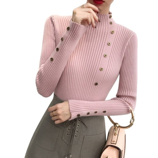 Women Elegant New Style Fashion Design Neck Long Sleeve Knit Sweater Turtleneck Sweater Bottoming Shirt Slim Long-Sleeved