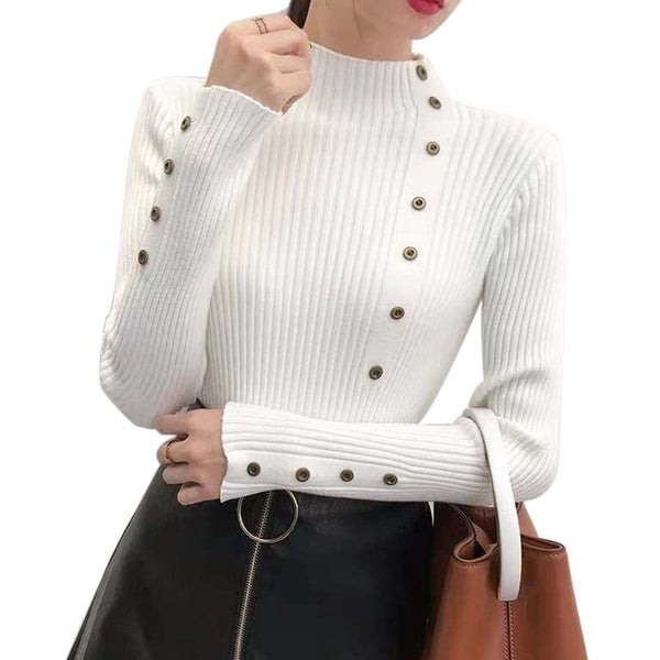 Women Elegant New Style Fashion Design Neck Long Sleeve Knit Sweater Turtleneck Sweater Bottoming Shirt Slim Long-Sleeved