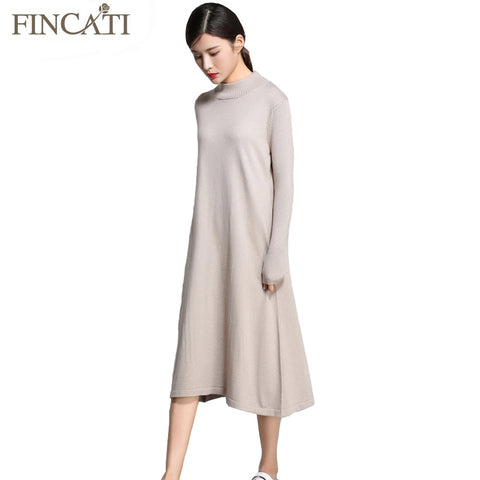 Women Sweater Dress Autumn Winter Cashmere Blending Half Turtleneck Casual Long Loose Soft Femme Dresses Vestidos