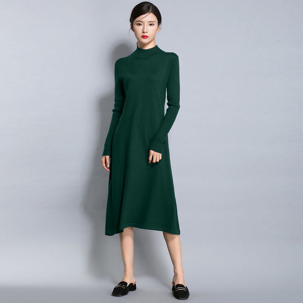 Women Sweater Dress Autumn Winter Cashmere Blending Half Turtleneck Casual Long Loose Soft Femme Dresses Vestidos