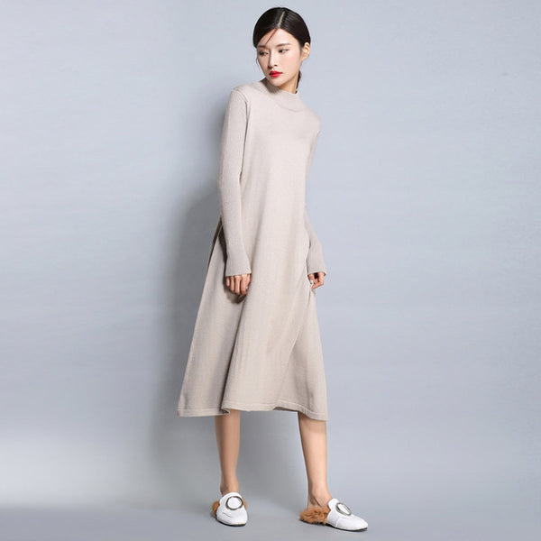 Women Sweater Dress Autumn Winter Cashmere Blending Half Turtleneck Casual Long Loose Soft Femme Dresses Vestidos