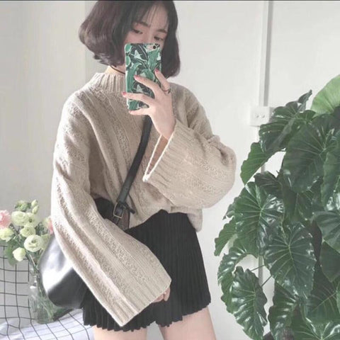 Women Long-Sleeves Pullover Loose Twist Thickening Ladies Knitted Sweater