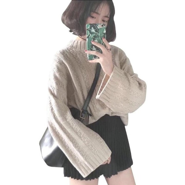 Women Long-Sleeves Pullover Loose Twist Thickening Ladies Knitted Sweater