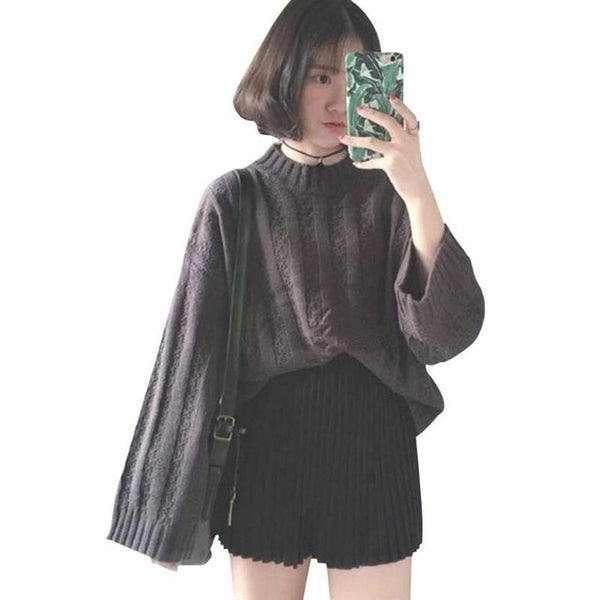 Women Long-Sleeves Pullover Loose Twist Thickening Ladies Knitted Sweater