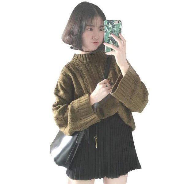 Women Long-Sleeves Pullover Loose Twist Thickening Ladies Knitted Sweater