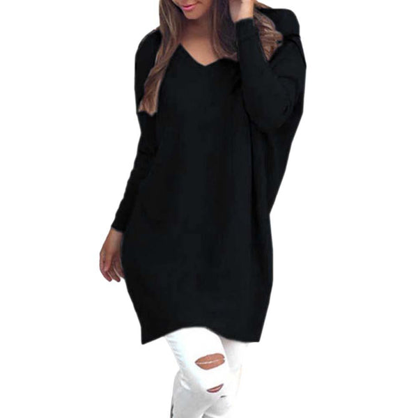 Fashion Sweater Women V Neck Long Sleeve Tunic Pullover Sweaters Casual Loose Knitted Sweater Solid Color Women's Sweater свитер
