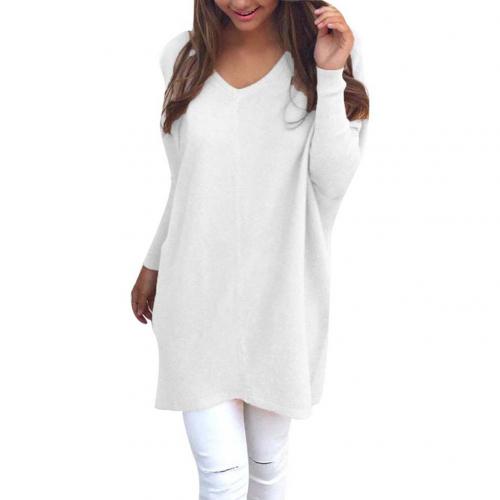 Fashion Sweater Women V Neck Long Sleeve Tunic Pullover Sweaters Casual Loose Knitted Sweater Solid Color Women's Sweater свитер