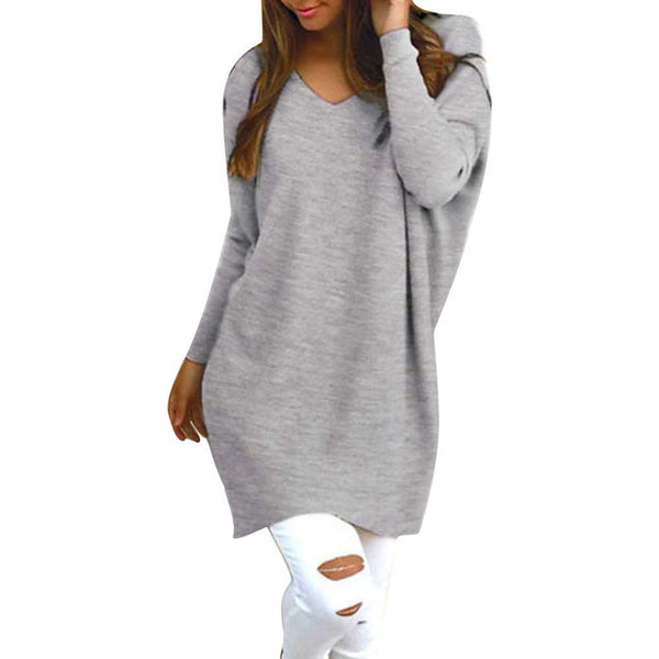 Fashion Sweater Women V Neck Long Sleeve Tunic Pullover Sweaters Casual Loose Knitted Sweater Solid Color Women's Sweater свитер