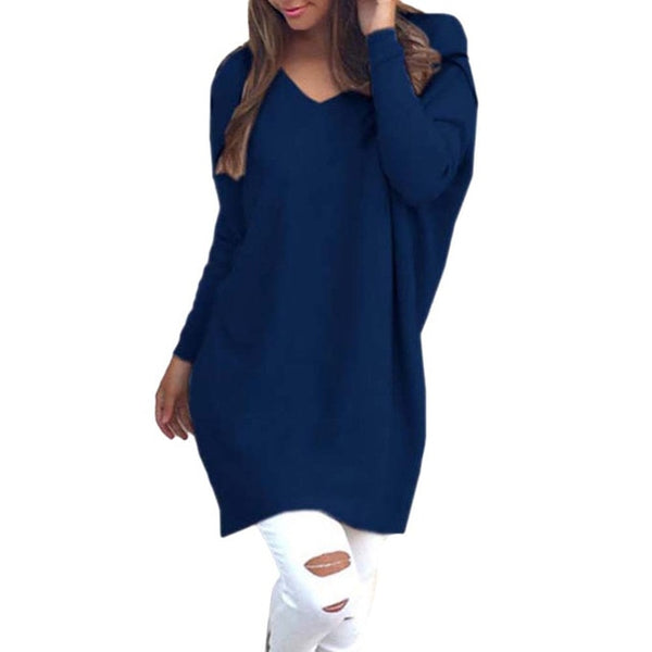 Fashion Sweater Women V Neck Long Sleeve Tunic Pullover Sweaters Casual Loose Knitted Sweater Solid Color Women's Sweater свитер