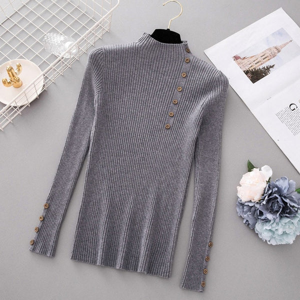 Women Autumn Winter Fashion Slim Femme Elasticity Sweater Casual Half High Collar Neck Soft Pullovers Women  knitted sweater