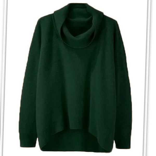 WOMEN'S Autumn And Winter Sweater Turtleneck Fashion High Collar Irregular Top Over Size Loose-fit Knitted Over-the-knee Sweater