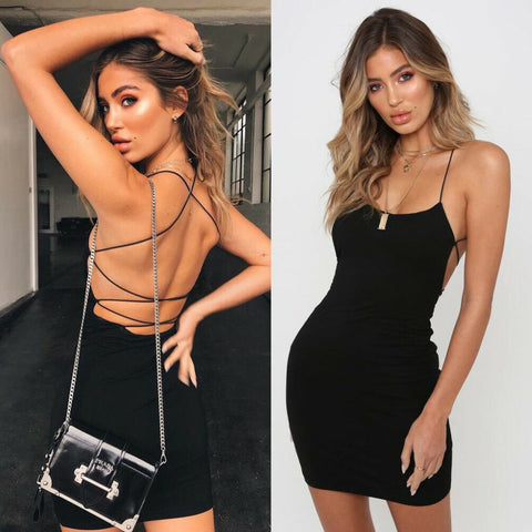 2020 Sexy Open back Bandage Dress Women Summer Backless Sling Dress Evening Party Dresses Club Wear Mini Dress Black Red White