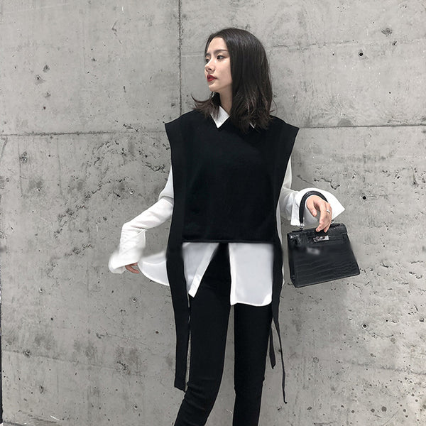 New cashmere knit vest female loose fashion sleeve round neck sleeveless sweater short paragraph 2019 ATTYYWS vest Soft and warm