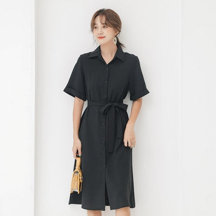 2019 summer new long chiffon shirt dress female popular waist slimming temperament A313