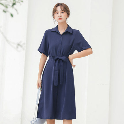 2019 summer new long chiffon shirt dress female popular waist slimming temperament A313