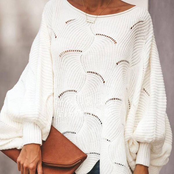 Winter Autumn Thin Knitted Sweater Solid O Neck Long Batwing Sleeved Hollow Out Loose Oversized 10XL 9XL 8XL Womens Sweater