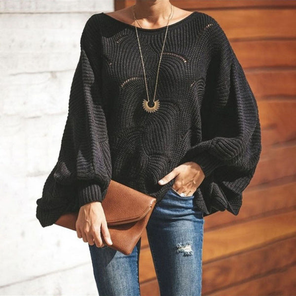 Winter Autumn Thin Knitted Sweater Solid O Neck Long Batwing Sleeved Hollow Out Loose Oversized 10XL 9XL 8XL Womens Sweater