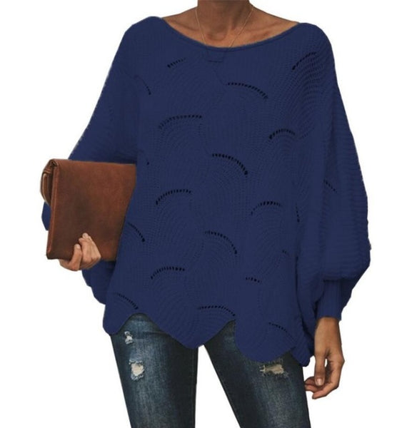 Winter Autumn Thin Knitted Sweater Solid O Neck Long Batwing Sleeved Hollow Out Loose Oversized 10XL 9XL 8XL Womens Sweater