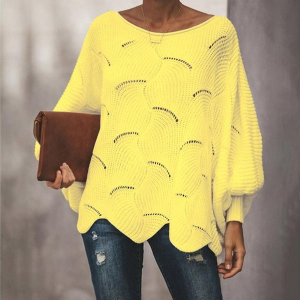 Winter Autumn Thin Knitted Sweater Solid O Neck Long Batwing Sleeved Hollow Out Loose Oversized 10XL 9XL 8XL Womens Sweater