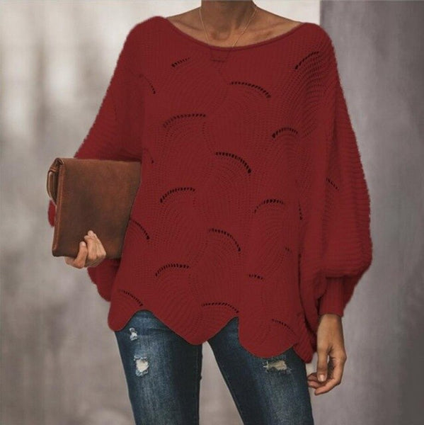 Winter Autumn Thin Knitted Sweater Solid O Neck Long Batwing Sleeved Hollow Out Loose Oversized 10XL 9XL 8XL Womens Sweater