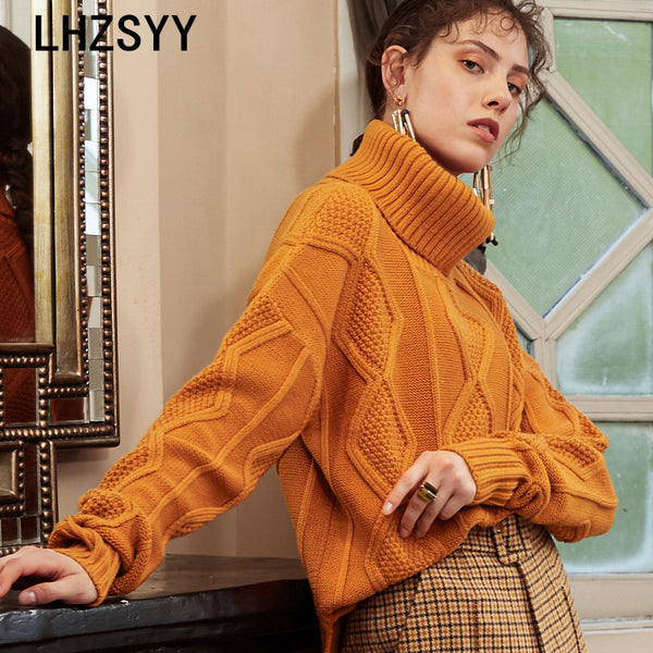 LHZSYY Autumn New Women's Cashmere Sweater Solid color High Lapel Fashion Thick Pullover Winter Wool Quality Warm Female Sweater