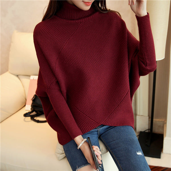 HAO HE SHEN Female winter sweater loose turtleneck sweater 2019 irregular Korean female backing sweater coat thick