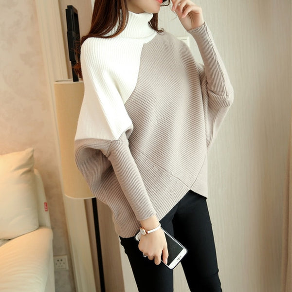 HAO HE SHEN Female winter sweater loose turtleneck sweater 2019 irregular Korean female backing sweater coat thick